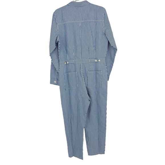 Outerknown Women's Medium S.E.A. Overall Jumpsuit Salt Blue Stripe Linen Blend - Picture 2 of 15
